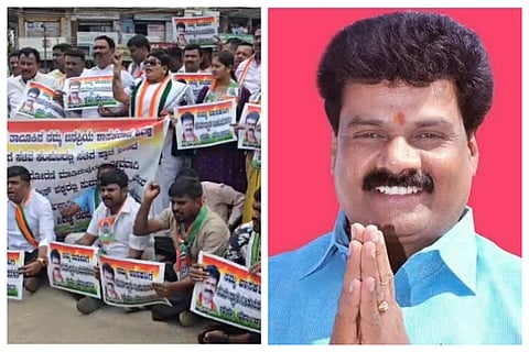 Anekal MLA B Shivanna's supporters protest for not giving him a ministerial berth