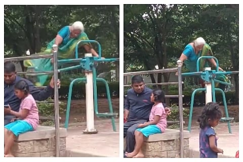 Bengaluru Park Viral Saree Dadi Gym Video