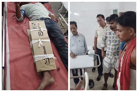 Bihar man gets cardboard support for fractured leg