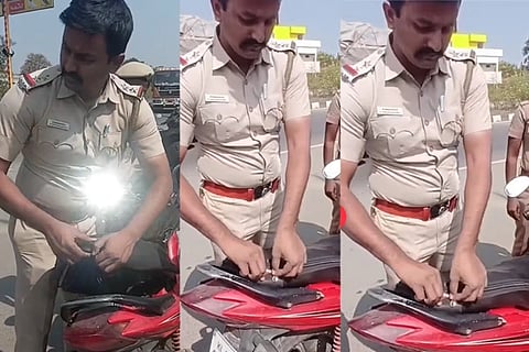ಬೈಕ್​ ಸೀಟ್​, ಪೆಟ್ರೋಲ್​ ಟ್ಯಾಂಕ್​ ತೆರೆದ ಪೊಲೀಸರಿಗೆ ಕಾದಿತ್ತು ಅಚ್ಚರಿ