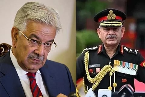 ಪಾಕಿಸ್ತಾನದ ರಕ್ಷಣಾ ಸಚಿವ ಖವಾಜಾ ಆಸಿಫ್(Khawaja Asif) ಮತ್ತು ಭಾರತೀಯ ಸೇನಾ ಮುಖ್ಯಸ್ಥ ಜನರಲ್ ಉಪೇಂದ್ರ ದ್ವಿವೇದಿ