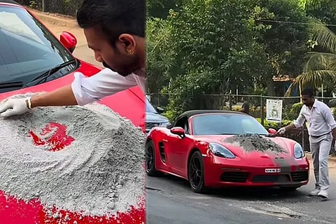 ದುಬಾರಿ ಕಾರಿನ ಬಾನೆಟ್​ ಮೇಲೆ ಕಾಂಕ್ರೀಟ್​ ಮಿಕ್ಸ್​ ಮಾಡಿ ರಸ್ತೆ ಗುಂಡಿ ಮುಚ್ಚಿದ ಬೆಂಗ್ಳೂರು ಉದ್ಯಮಿ! ಏನಿದರ ಸಂದೇಶ? Businessman 