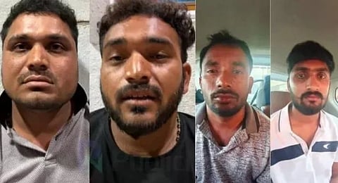 ಕುಂದಾಪುರದ ರಾಜೇಶ್​ ಶೆಟ್ಟಿ ಅಪಹರಣ ಪ್ರಕರಣದಲ್ಲಿ ಬಂಧಿತರಾದ ತೆಲಂಗಾಣ ರಾಜ್ಯದ ನಾಲ್ವರು ಆರೋಪಿಗಳು.