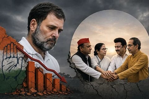 ಪ್ರಾದೇಶಿಕ ಪಕ್ಷಗಳ ಮರೆಯಲ್ಲಿ ಅಡಗುವ ತಂತ್ರ ಉಲ್ಟಾ!; ಸ್ವಂತ ಬಲ ಕಳೆದುಕೊಂಡ ಕಾಂಗ್ರೆಸ್ ಕುಸಿತಕ್ಕೆ ರಾಹುಲ್ ನಾಯಕತ್ವವೇ ಹೊಣೆ?