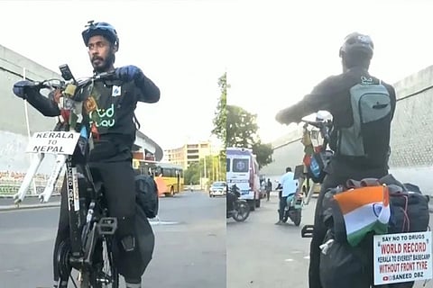 ಮುಂಭಾಗದ ಚಕ್ರವಿಲ್ಲದ ಸೈಕಲ್‌ನಲ್ಲಿ 7,000 ಕಿ.ಮೀ ಕ್ರಮಿಸಿದ ಯುವಕ: ಈ ಸಾಹಸ ಯಾತ್ರೆ ಹಿಂದಿದೆ ಒಂದೊಳ್ಳೆ ಉದ್ದೇಶ! Cycling 