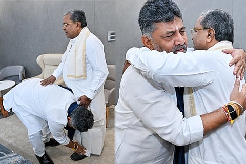 ಅಪರೂಪದ ಕ್ಷಣಕ್ಕೆ ಸಾಕ್ಷಿಯಾದ ಬ್ರೇಕ್​ಫಾಸ್ಟ್​ ಮೀಟಿಂಗ್​: ಸಿಎಂ ಸಿದ್ದರಾಮಯ್ಯ ಕಾಲಿಗೆ ಬಿದ್ದ ಡಿಸಿಎಂ ಡಿಕೆಶಿ! DK Shivakumar 