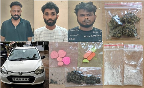 ಉಡುಪಿ, ಮಣಿಪಾಲ, ಕಾಪು, ಕಾರ್ಕಳದಲ್ಲಿ ಸಾರ್ವಜನಿಕ ಸ್ಥಳದಲ್ಲಿ ಡ್ರಗ್ಸ್​ ಮಾರಾಟ ಮಾಡುತ್ತಿದ್ದ ಆರೋಪಿಗಳು ಹಾಗೂ ಬಂಧಿತರಿಂದ ವಶಪಡಿಸಿಕೊಂಡಿರುವ ಸೊತ್ತುಗಳು.