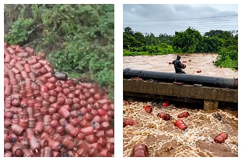 Gas cylinders float in river Patala Ganga 