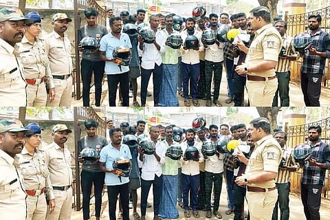ಹೂವಿನಹಡಗಲಿಯಲ್ಲಿ ಪೊಲೀಸ್ ಇಲಾಖೆಯಿಂದ ಹೆಲ್ಮೆಟ್ ಕುರಿತ ಜಾಗೃತಿ ಮೂಡಿಸಲಾಯಿತು. ಪಿಎಸ್‌ಐ ಮಣಿಕಂಠ, ಎಎಸ್‌ಐ ನಂದಿನಿ, ಸಿಬ್ಬಂದಿ ಇದ್ದರು.