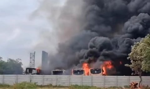 Four private buses caught fire