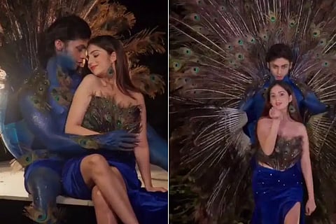 Kishan Bilagali And Niveditha In Peacock Feather Row