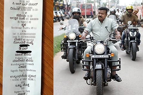ಹೆಲ್ಮೆಟ್‌ ಇಲ್ಲದೆ ಬುಲೆಟ್‌ ಸವಾರಿ ಮಾಡಿದ ರಾಣೆಬೆನ್ನೂರು ಶಾಸಕ ಕೋಳಿವಾಡಗೆ 500 ರೂ. ದಂಡ! MLA Prakash Koliwad 