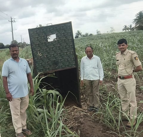 ನಾಗರಾಳ ಗ್ರಾಮದಲ್ಲಿ ಚಿರತೆ ಸೆರೆ ಹಿಡಿಯಲು ಅಳವಡಿಸಿರುವ ಬೋನು.
