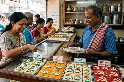 Election Themed Sweets | ಹೌರಾದಲ್ಲಿ ಮತದಾರರ ಮನಗೆಲ್ಲಲು ಸಜ್ಜಾಗಿವೆ ಪೊಲಿಟಿಕಲ್ ಮಿಠಾಯಿಗಳು! 