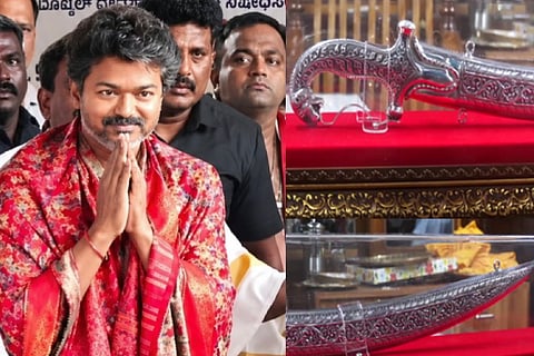 Cm Vijay  Silver Sword Offering to  Kollur Mookambika Temple