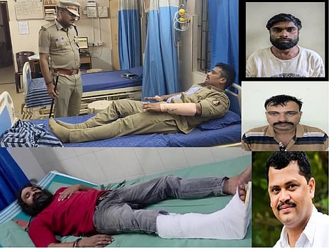 ಗಾಯಗೊಂಡು ಉಡುಪಿಯ ಜಿಲ್ಲಾಸ್ಪತ್ರೆಯಲ್ಲಿ ದಾಖಲಾದ ಪಿಎಸ್​ಐ ತೇಜಸ್ವಿ ಅವರ ಆರೋಗ್ಯ ವಿಚಾರಿಸಿದ ಎಸ್ಪಿ ಹರಿರಾಂ ಶಂಕರ್​. ಪೊಲೀಸ್​ ಗುಂಡೇಟಿನಿಂದ ಗಾಯಗೊಂಡು ಜಿಲ್ಲಾಸ್ಪತ್ರೆಯಲ್ಲಿ ದಾಖಲಾಗಿರುವ ಪ್ರಮುಖ ಆರೋಪಿ ರಾಜು. ಆರೋಪಿಗಳಾದ ಅಜಯ್​ ರಸ್ತೋಗಿ, ಜಿಯಾಹುಲ್​ ವಜೂಲ್​ ಶೇಖ್​. ಹತ್ಯೆಯಾದ ಡೇವಿಡ್​ ಡಿಸೋಜ.