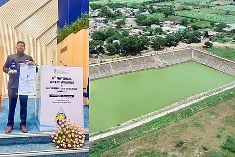 ವಿಜಯಪುರ ತಾಲೂಕಿನ ಹಿಟ್ನಳ್ಳಿಯಲ್ಲಿ ಕೇಂದ್ರ ಸರ್ಕಾರದ ಜಲಶಕ್ತಿ ಅಭಿಯಾನ ಯೋಜನೆಯಡಿ ನಿರ್ಮಿಸಿದ ಅಮೃತ ಸರೋವರದ ವಿಹಂಗಮ ನೋಟ.