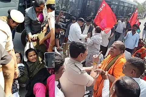 ವಿಜಯಪುರ ನಗರದಲ್ಲಿ ಸಚಿವ ಎಂ.ಬಿ. ಪಾಟೀಲರ ಮನೆ ಎದುರಿನ ರಸ್ತೆ ಮಧ್ಯೆ ಧರಣಿ ನಿರತ ಹುಣಶ್ಯಾಳ ಪಿಬಿ ಮಠದ ಸಂಗನಬಸವೇಶ್ವರ ಸ್ವಾಮೀಜಿ ಹಾಗೂ ಪೊಲೀಸರ ಮಧ್ಯೆ ವಾಗ್ವಾದ ನಡೆಯಿತು.