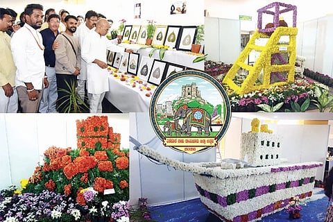 ರಾಯಚೂರು ಜಿಲ್ಲಾ ಉತ್ಸವದಲ್ಲಿ ಆಯೋಜಿಸಿದ್ದ ಪುಷ್ಪಮೇಳದಲ್ಲಿ ಕಲಾವಿದ ವೆಂಕಟೇಶ ಅವರು ಅರಳೆಲೆಯಲ್ಲಿ ಬಿಡಿಸಿದ ಗಣ್ಯರ ಚಿತ್ರವನ್ನು ಜಿಲ್ಲಾ ಉಸ್ತುವಾರಿ ಸಚಿವ ಡಾ.ಶರಣಪ್ರಕಾಶ ಪಾಟೀಲ್ ವೀಕ್ಷಿಸಿದರು. ಶಾಸಕ ಬಸನಗೌಡ ದದ್ದಲ್ ಇತರರಿದ್ದರು. ರಾಯಚೂರು ಜಿಲ್ಲಾ ಉತ್ಸವದಲ್ಲಿ ಆಯೋಜಿಸಿದ್ದ ಪುಷ್ಪಮೇಳದಲ್ಲಿ ಗಮನ ಸೆಳೆದ ಹಟ್ಟಿಚಿನ್ನದಗಣಿ, ರಾಯಚೂರು ಕೋಟೆ, ಐಎನ್‌ಎಸ್ ವಿಕ್ರಾಂತ್ ಯುದ್ಧನೌಕೆ.