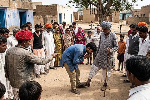 Rajasthan Youth Lick Shoe(ಎಐ ಚಿತ್ರ)