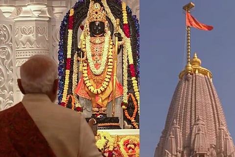 ರಾಮ ಮಂದಿರದಲ್ಲಿ ಧ್ವಜಾರೋಹಣ ಮಾಡಿದ ಪ್ರಧಾನಿ ಮೋದಿ
