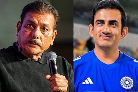 ಟೀಮ್​ ಇಂಡಿಯಾದ ಮಾಜಿ ಮುಖ್ಯ ಕೋಚ್ ರವಿಶಾಸ್ತ್ರಿ ಹಾಗೂ ಹಾಲಿ ಕೋಚ್​ ಗೌತಮ್ ಗಂಭೀರ್ 