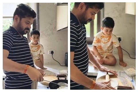 Telangana CM Revanth Reddy makes pooris for grandson