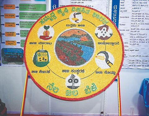ಬೆಂಗಳೂರು ಕೃಷಿ ವಿಶ್ವವಿದ್ಯಾಲಯ ನಡೆಸುತ್ತಿರುವ ಬೀಜ ಸಂವರ್ಧನೆ ಕಾರ್ಯಕ್ರಮಗಳನ್ನು ಪರಿಚಯಿಸಲು ಬೀಜಗಳಿಂದಲೇ ಮಾಡಿರುವ ಮಾದರಿ. 