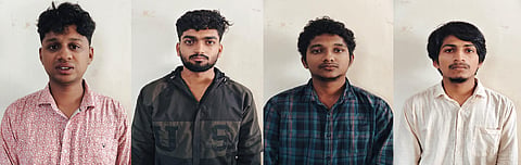 ಉಡುಪಿ ಮಣಿಪಾಲದಲ್ಲಿ ಯುವಕನಿಗೆ ಹಲ್ಲೆ ನಡೆಸಿ ಪರಾರಿಯಾಗಿ ಬಂಧನಕ್ಕೊಳಗಾದ ಇಂಜಿನಿಯರಿಂಗ್​ ವಿದ್ಯಾರ್ಥಿಗಳು.