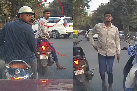 ಸಿಗ್ನಲ್​ನಲ್ಲಿ ಡ್ರ್ಯಾಗರ್​ ಹಿಡಿದು ಬೆದರಿಕೆ ಹಾಕಿದ ಯುವಕ
