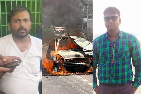 ಮೃತ ನಾಗೇಂದ್ರ (30), ಸುಟ್ಟು ಕರಕಲಾದ ಕಾರು