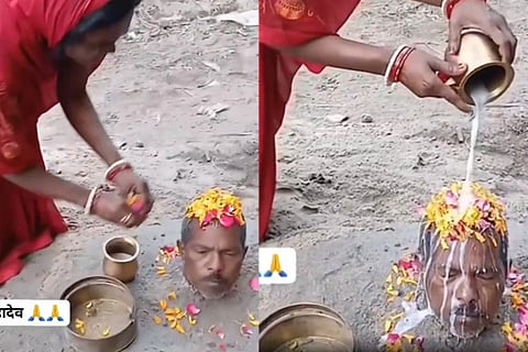 ಗಂಡನ ಮುಂಡವನ್ನು ಮಣ್ಣಿನಲ್ಲಿ ಹೂತು ರುಂಡಕ್ಕೆ ಹಾಲಿನ ಅಭಿಷೇಕ ಮಾಡಿದ ಪತ್ನಿ ( VIRAL VIDEO )
