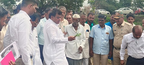 ವಿಜಯಪುರ ತಾಲೂಕಿನ ಹಿಟ್ಟಿನಹಳ್ಳಿಯ ರೈತರ ಜಮೀನಿನಲ್ಲಿ ಸಚಿವ ಎಂ.ಬಿ. ಪಾಟೀಲರು ಬೆಳೆ ಹಾನಿ ಪರಿಶೀಲಿಸಿದರು. ಜಿಲ್ಲಾಧಿಕಾಡಿ ಡಾ.ಆನಂದ ಕೆ, ಸಿಇಒ ರಿಷಿ ಆನಂದ ಮತ್ತಿತರರಿದ್ದಾರೆ.