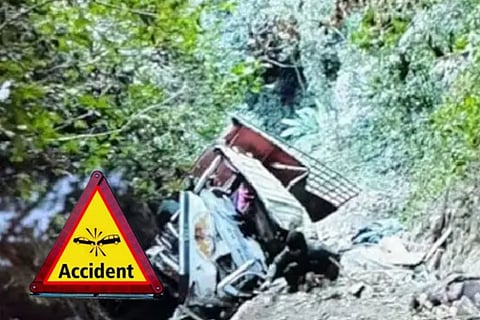 Truck falls ditch 