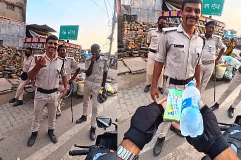 ಬಿಸಿಲಿನಲ್ಲಿ ಬಳಲುತ್ತಿದ್ದ ಪೊಲೀಸ್ ಸಿಬ್ಬಂದಿಗೆ ತಂಪು ಪಾನೀಯ ನೀಡಿ ಗೌರವಿಸಿದ ಯುವಕ! Viral Video (ಚಿತ್ರ X)