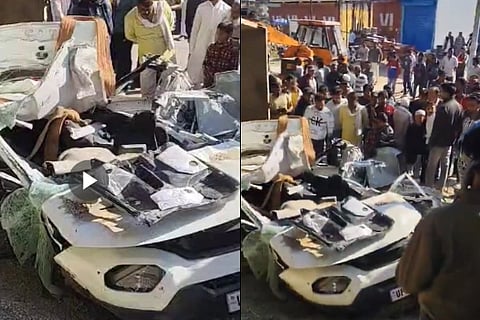    accident7 dead as loaded truck falls over car 