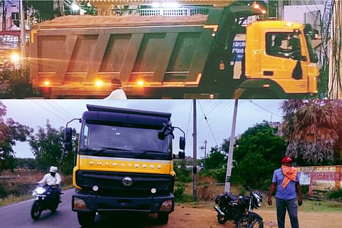 ಗಂಗಾವತಿ ಬಂಡಿಬಸಪ್ಪ ಕ್ಯಾಂಪ್ ಬಳಿ ರಸ್ತೆಯಲ್ಲಿ ನಂಬರ್ ಪ್ಲೇಟ್ ಇಲ್ಲದ ಟಿಪ್ಪರ್ ಮೂಲಕ ಮರಳು ಸಾಗಿಸುತ್ತಿರುವುದು. ರಾತ್ರಿ ವೇಳೆ ರಾಜಾರೋಷವಾಗಿ ಸಂಚರಿಸುವ ಮರಳು ತುಂಬಿದ ಟಿಪ್ಪರ್. 