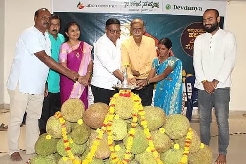 ಹುಬ್ಬಳ್ಳಿಯಲ್ಲಿ ಸಹಜ ಸಮೃದ್ಧ (Jack Fruit) ಸಂಸ್ಥೆಯ ವತಿಯಿಂದ ಆಯೋಜಿಸಿರುವ ಮೂರು ದಿನಗಳ ಹಲಸು ಮೇಳದಲ್ಲಿ ಶುಕ್ರವಾರ ದೊಡ್ಡ ಗಾತ್ರದ ಹಲಸಿನ ಹಣ್ಣುಗಳು ಜನರ ಗಮನ ಸೆಳೆದವು.