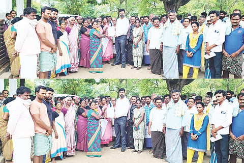 ನರೇಗಾ ಯೋಜನೆಯಡಿ ನಿರಂತರ ಕೆಲಸ ನೀಡುವುದು ಸೇರಿದಂತೆ ವಿವಿಧ ಬೇಡಿಕೆಗಳನ್ನು ಈಡೇರಿಸಲು ಆಗ್ರಹಿಸಿ ಗ್ರಾಮೀಣ ಕೂಲಿ ಕಾರ್ಮಿಕರ ಸಂಘಟನೆಯಿಂದ ಚಿರಿಬಿಯಲ್ಲಿ ತಾಪಂ ಇಒ ಡಾ.ಆನಂದ ಕುಮಾರಗೆ ಮನವಿ ಸಲ್ಲಿಸಲಾಯಿತು. ಸಂಘಟನೆ ಜಿಲ್ಲಾ ಸಂಚಾಲಕಿ ಅಕ್ಕಮಹಾದೇವಿ, ತಾಲೂಕು ಸಂಚಾಲಕಿ ನೇತ್ರಾ, ಪ್ರಮುಖರಾದ ಮಲ್ಲೇಶ ಕೋಗಳಿ, ಮೂಗಣ್ಣ ಇತರರಿದ್ದರು.