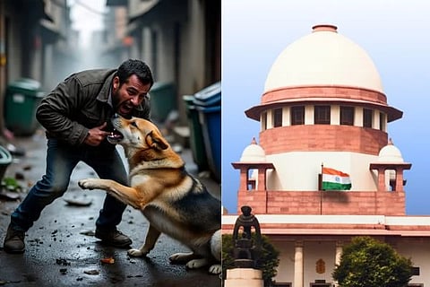 ಮನುಷ್ಯನನ್ನು ಕಚ್ಚುತ್ತಿರುವ ಬೀದಿನಾಯಿ, ಸುಪ್ರೀಂ ಕೋರ್ಟ್​
