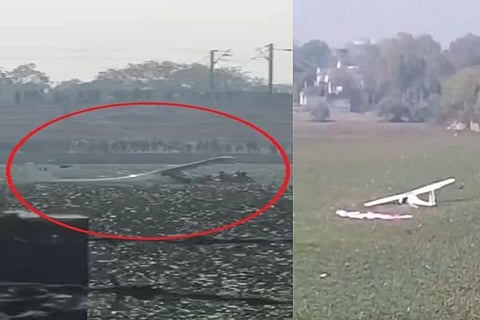 ಕೊಳದಲ್ಲಿ ಬಿದ್ದಿರುವ ವಾಯುಪಡೆ ವಿಮಾನ