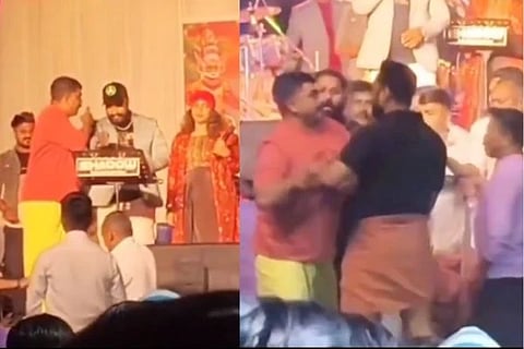 ಆರ್​ಎಸ್​ಎಸ್​ ಗೀತೆಗೆ ಅಡ್ಡಿಪಡಿಸುತ್ತಿರುವ ಡಿವೈಎಫ್‌ಐ ಸದಸ್ಯರು