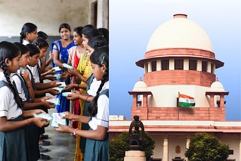 ಶಾಲೆಯಲ್ಲಿ ಬಾಲಕಿಯರಿಗೆ ಸ್ಯಾನಿಟರಿ ಪ್ಯಾಡ್​ ಹಂಚುತ್ತಿರುವುದು, ಸುಪ್ರೀಂ ಕೋರ್ಟ್​