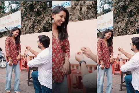ಪ್ರೇಯಸಿಗೆ ಪಾನಿಪುರಿ ಕೊಟ್ಟು ಪ್ರಪೋಸ್​ ಮಾಡುತ್ತಿರುವ ಯುವಕ