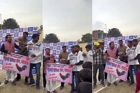 ಟ್ರೋಫಿ ಬದಲು ಕೋಳಿ ಹಿಡಿದಿರುವ ಆಟಗಾರ