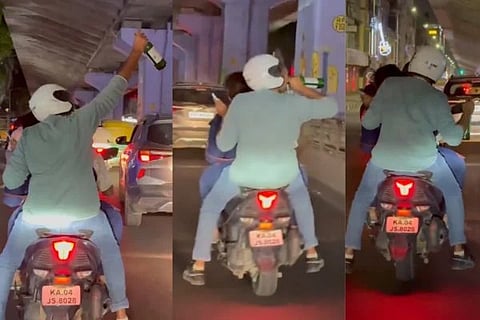 ನಡುರಸ್ತೆಯಲ್ಲಿ ಬಿಯರ್​ ಹೀರುತ್ತಾ, ವಾಹನ ಚಲಾಯಿಸುತ್ತಿರುವ ವಿಡಿಯೋ ವೈರಲ್​
