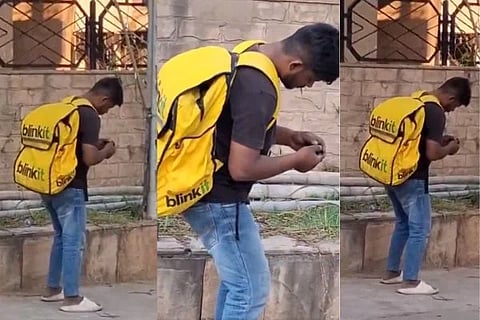 ಬ್ಲಿಂಕಿಟ್ ಡೆಲಿವರಿ ಹುಡುಗನೊಬ್ಬ ಗಂಟೆಗಟ್ಟಲೆ ಸ್ಥಬ್ದವಾಗಿ ನಿಂತಿರುವ ವಿಡಿಯೋ ವೈರಲ್
