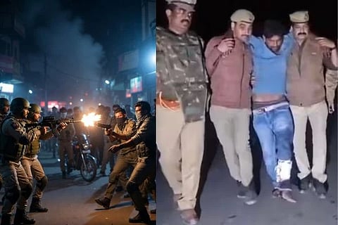 ಗುಂಡು ತಗುಲಿದ ಜುನೈದ್ ಅಹ್ಮದ್​ನ್ನು ಕರೆದೊಯ್ಯುತ್ತಿರುವ ಪೊಲೀಸರು