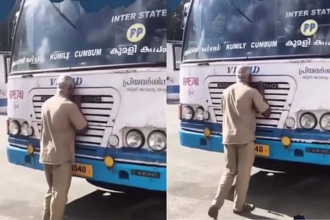 ಬಸ್​ಗೆ ಮುತ್ತಿಟ್ಟು ಕಣ್ಣೀರಿಡುತ್ತಿರುವ ಚಾಲಕ ಪಾಲ್ ಕುರಿಯನ್  
