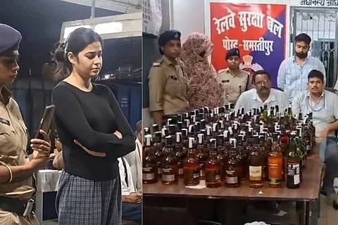 ಬ್ಯಾಗ್ ಮತ್ತು ಬ್ರೀಫ್‌ಕೇಸ್‌ಗಳಲ್ಲಿ ಪತ್ತೆಯಾದ ವಿವಿಧ ಬ್ರಾಂಡ್‌ಗಳ 75 ಲೀಟರ್ ಮದ್ಯದ ಬಾಟಲಿಗಳು.